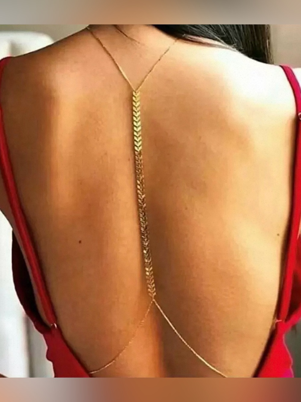 Gold Body Chain/ Chevron leaf Back Attached Necklace